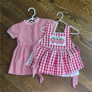 Vintage Red Gingham Kids Dress Set